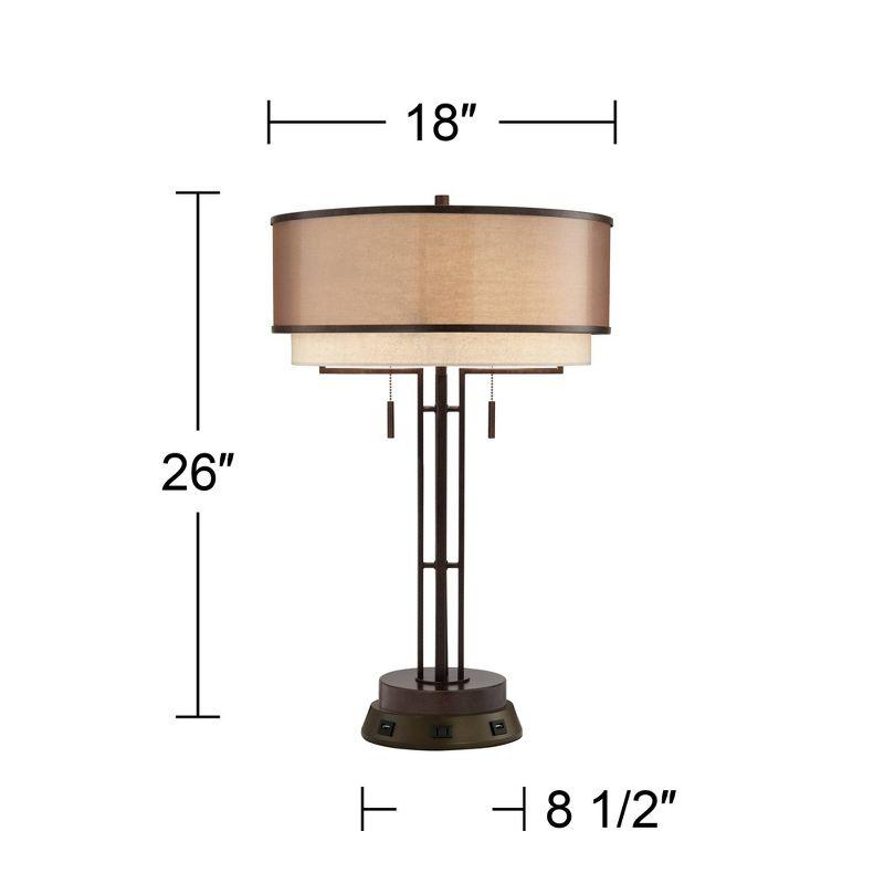 Franklin Iron Works Industrial Table Lamp with USB and AC Power Outlet Workstation Charging Base 26" High Bronze Double Shade Living Room