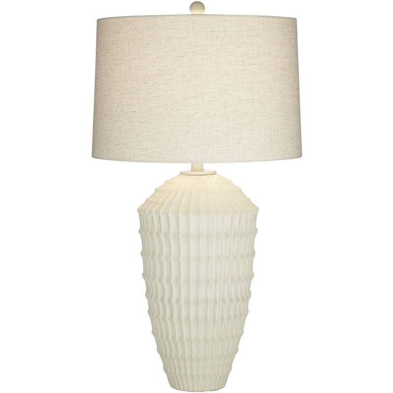 360 Lighting Hopewell 30" Tall Large Coastal Modern End Table Lamp Ridge Pattern White Single Living Room Bedroom Bedside Nightstand House Office