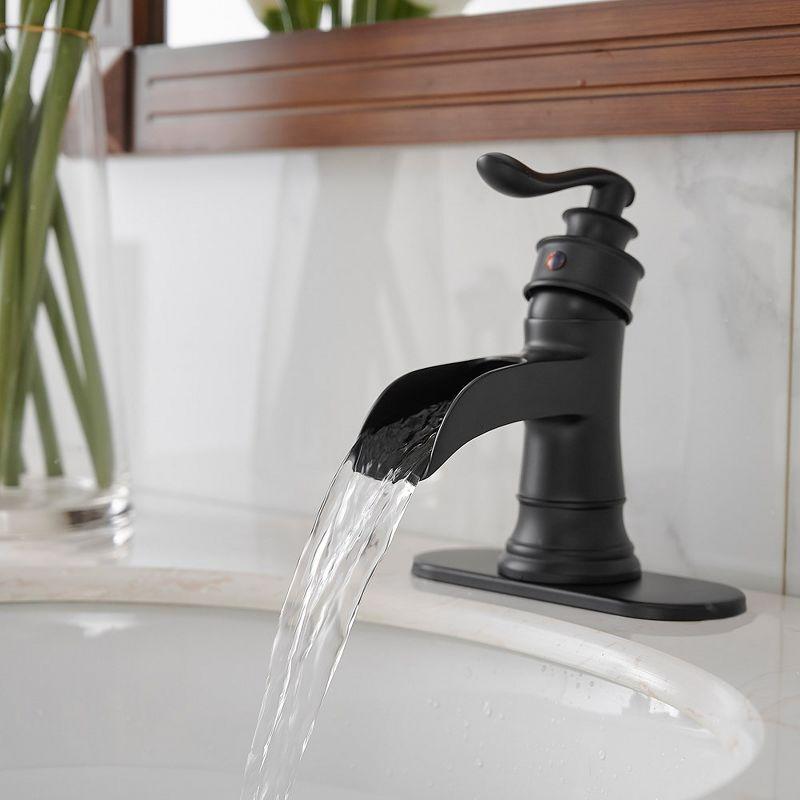 BWE Waterfall Single Hole Single-Handle Low-Arc Bathroom Faucet With Drain Assembly In Matte Black