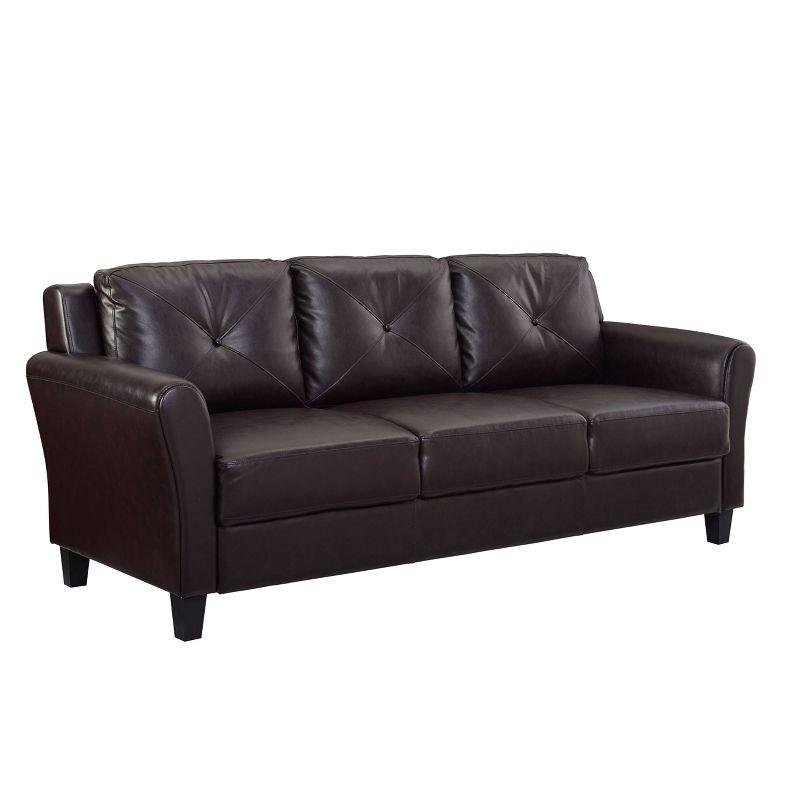 Helena Faux Leather Sofa Java Brown - Lifestyle Solutions: Upholstered, 3-Seater, Tufted Back, High-Density Foam