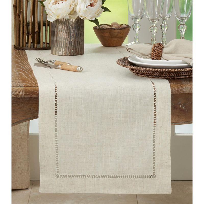 Natural Poly-Linen Blend Hemstitched Table Runner