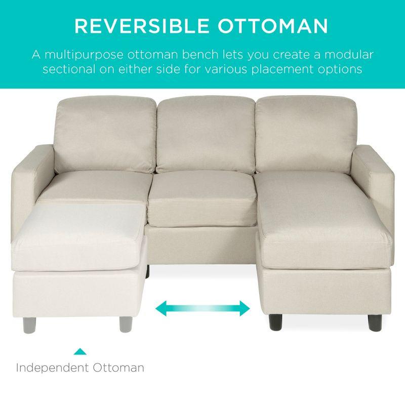 Best Choice Products Linen Sectional Sofa Couch w/ Chaise Lounge, Reversible Ottoman Bench - Beige