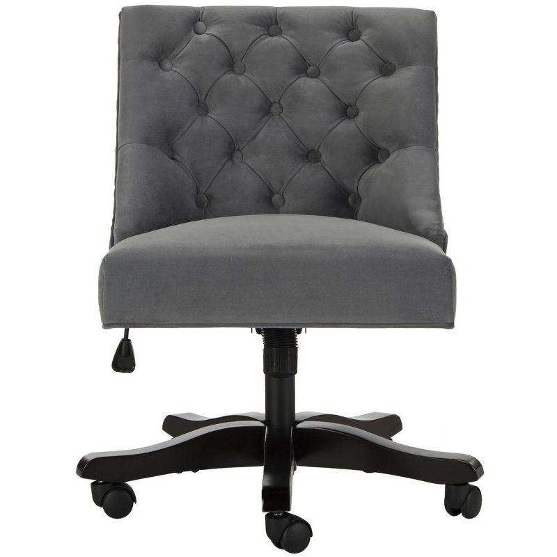 Elegant Gray Tufted Transitional Swivel Desk Chair in Wood Finish