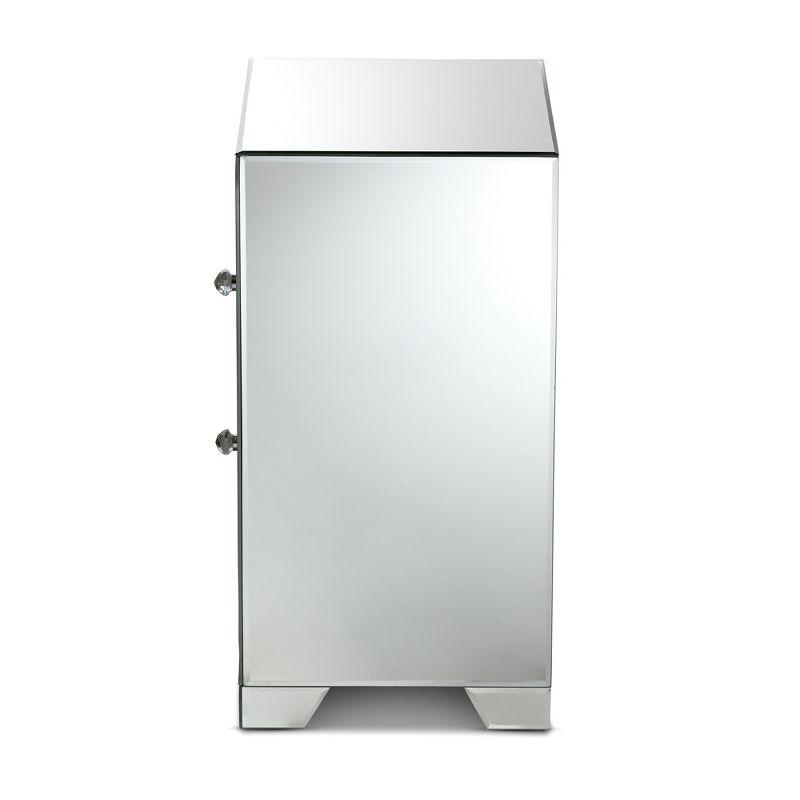 Mina Mirrored 2 Drawer Nightstand Bedside Table Silver - BaxtonStudio: Glamorous, Fully Assembled, Crystal Accents