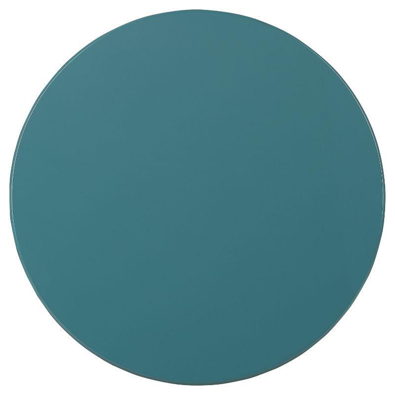 Aberta End Table Teal - Acme Furniture: Antique Finish, Round Side Table with Shelf, Wood Legs