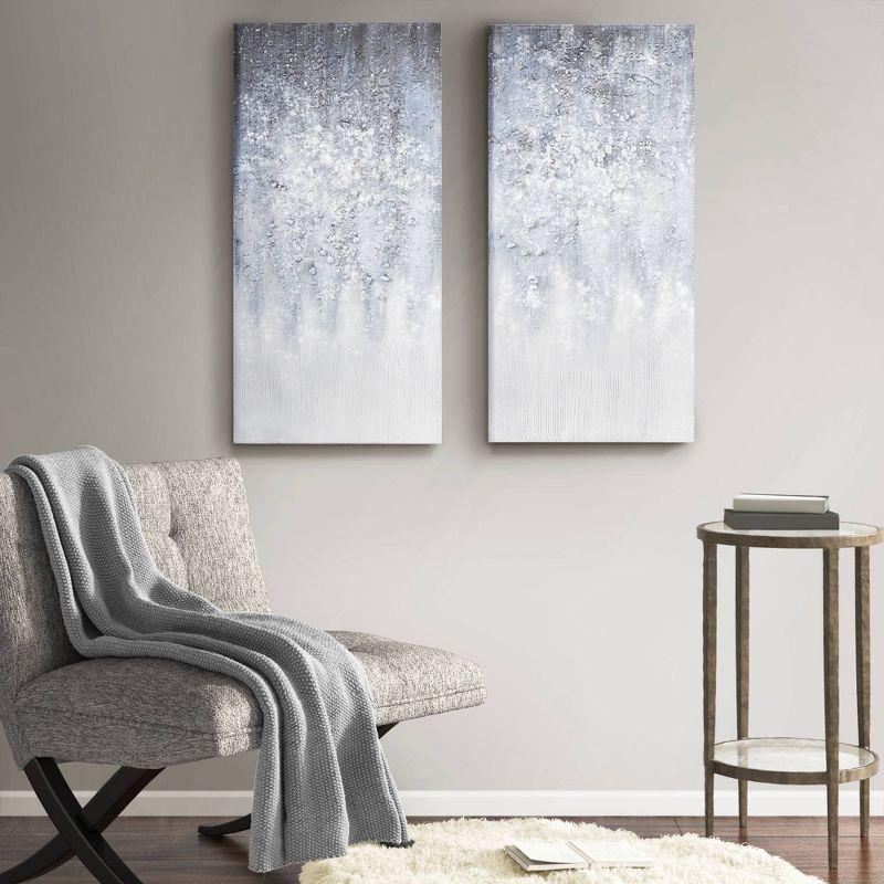 (Set of 2) 15" x 30" Winter Glaze Heavy Textured Canvas with Glitter Embellishment Blue/White