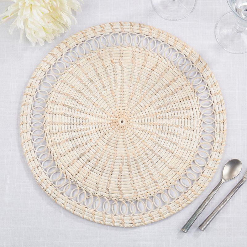 Saro Lifestyle Rattan Loopy Spiral Placemat (Set of 4), Beige, 15"x15"