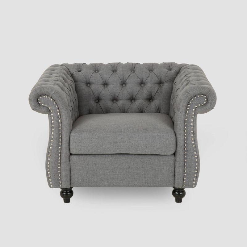 Westminster Chesterfield Club Chair Dark Gray - Christopher Knight Home: Elegant Upholstered Reading Seat