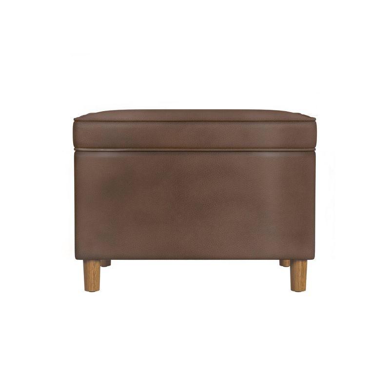 24" Dark Brown Faux Leather Storage Ottoman with Honey Oak Legs