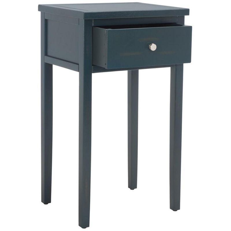 Transitional Dark Teal Pine and Metal Nightstand with Storage Drawer