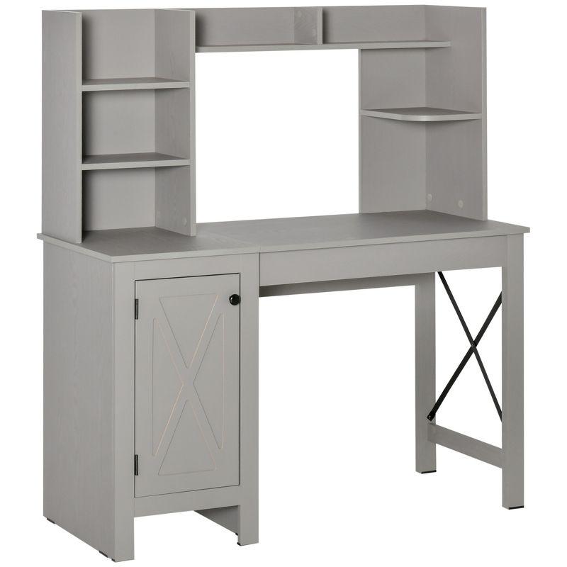 Gracie Oaks Farmhouse Computer Desk With Hutch And Cabinet, Home Office Desk With Storage, For Study