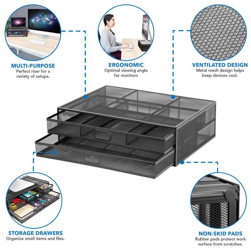 Mount-It! Computer Monitor Stand With Drawers, Metal Mesh Riser & Organizer For Laptop and Computer