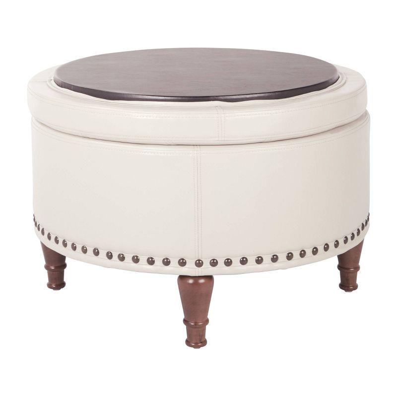 Alloway Storage Ottoman Cream - OSP Home Furnishings: Mid-Century Modern, Faux Leather, Wood Legs, Nailhead Trim