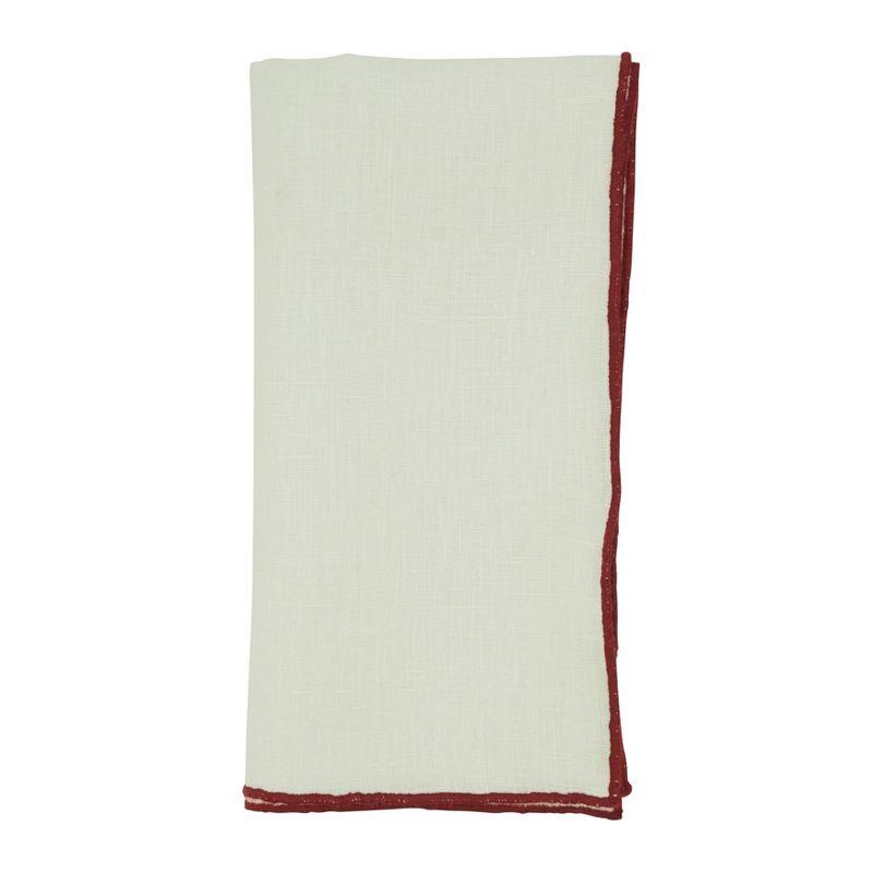 Saro Lifestyle Stitched Border Stonewashed Linen Napkins (Set of 4), Red, 20" x 20"