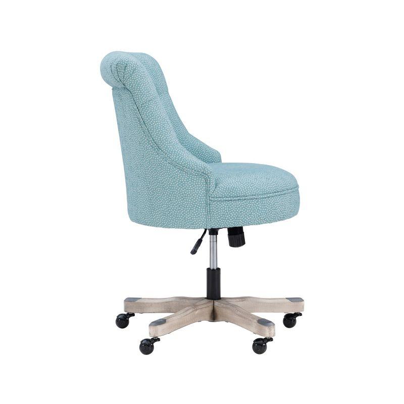 Plush Light Blue Fabric Swivel Office Chair with Gray Wash Wood Base