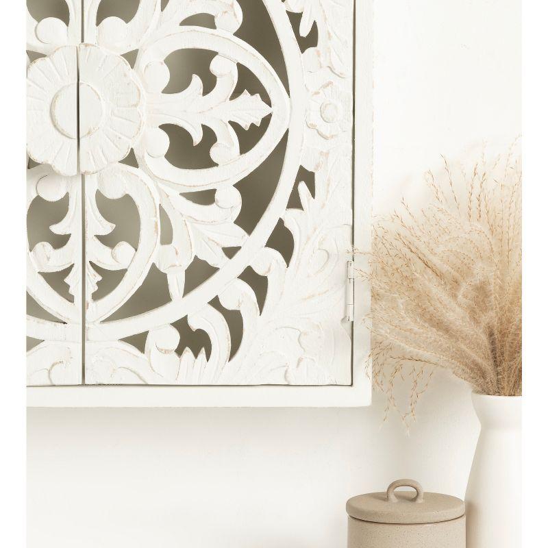 Kate & Laurel All Things Decor 20" Saanvi Traditional Carved Wood Wall Cabinet White: Artisan-Made, No Assembly, Includes Mounting Hardware