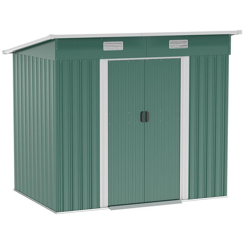 Outsunny 7' x 4' Metal Outdoor Storage Shed, Garden Utility Tool House with Double Lockable Doors for Backyard, Patio, Lawn, Garage, Dark Green