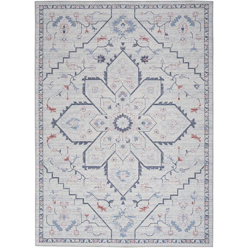Bungalow Rose Oriental Machine Washable Area Rug in Gray