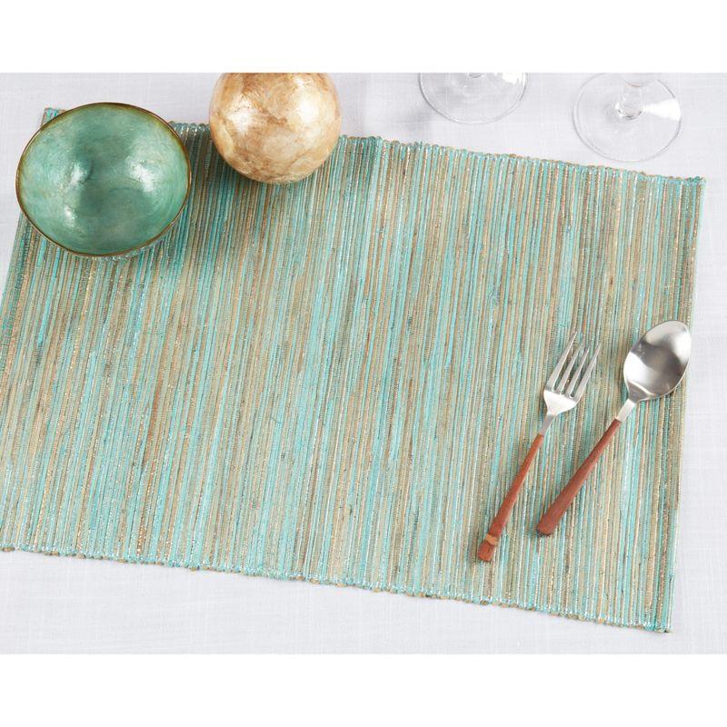 Saro Lifestyle Water Hyacinth Woven Placemats With Shimmering Accents, Turquoise, (Set of 4 pcs)