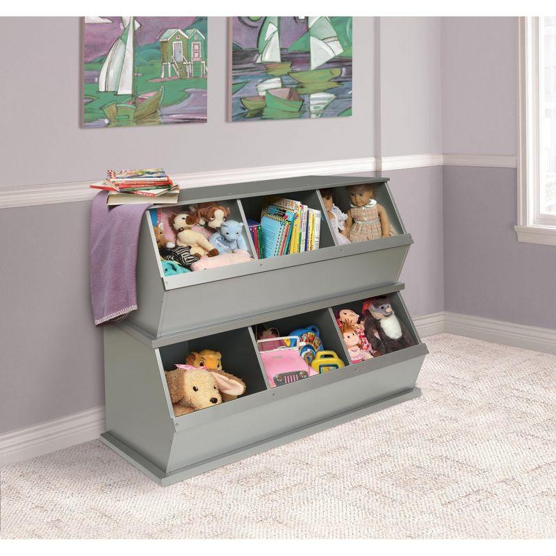 Silver MDF Three Bin Stackable Storage Cubby