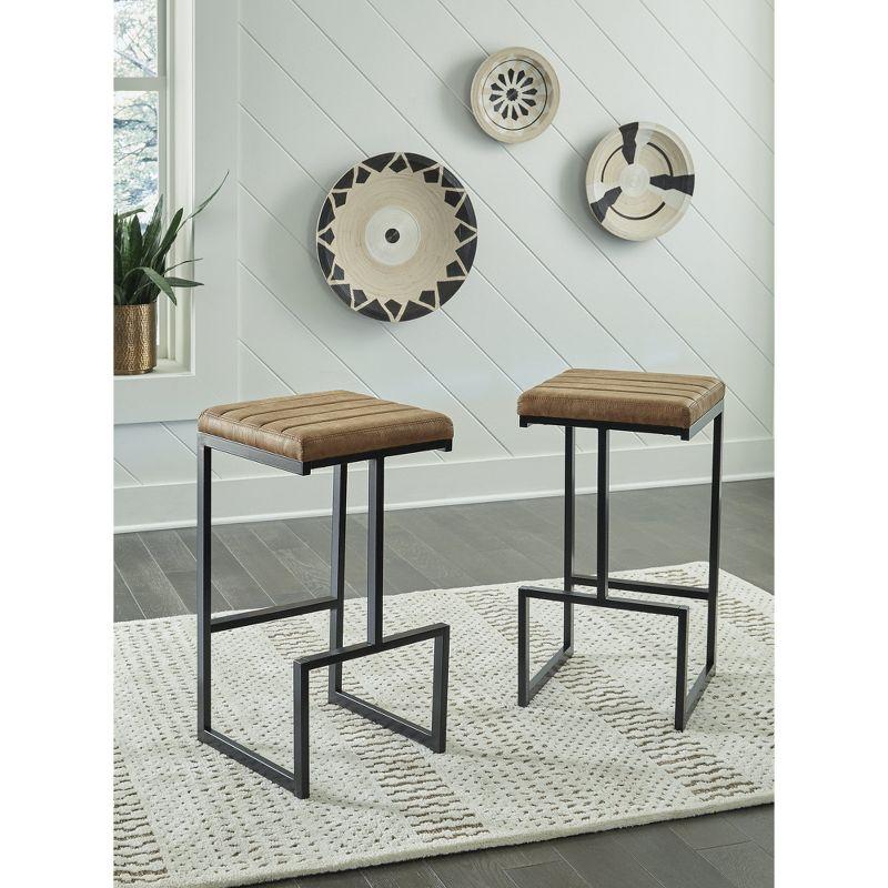 Signature Design by Ashley Strumford Upholstered Bar Height Barstool, Set of 2, Caramel