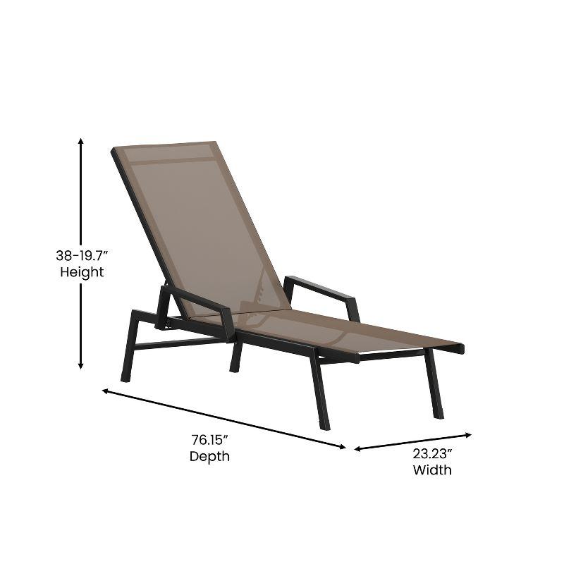 Brazos 62.5" Adjustable Outdoor Lounger in Black/Brown with Arms