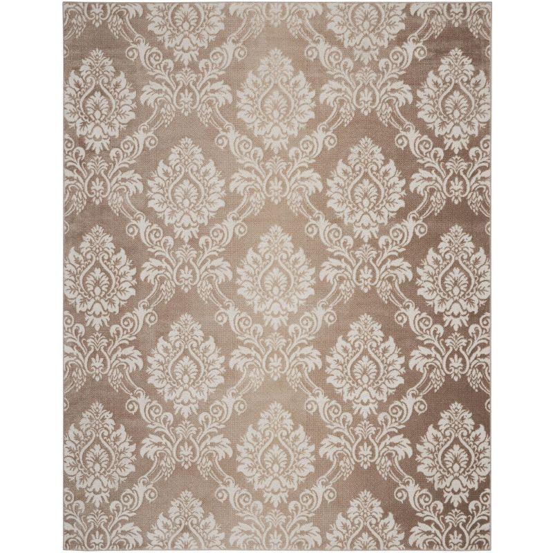 Ivory Mocha Floral Synthetic 9' x 12' Area Rug