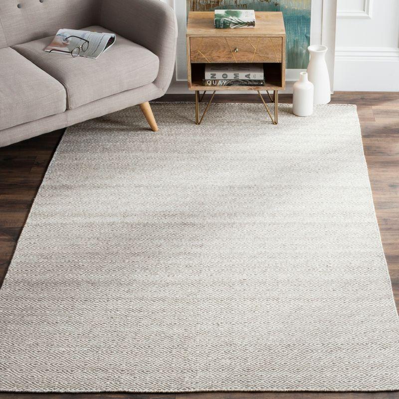 Ivory and Graphite Handwoven Wool Kilim Area Rug 5' x 8'