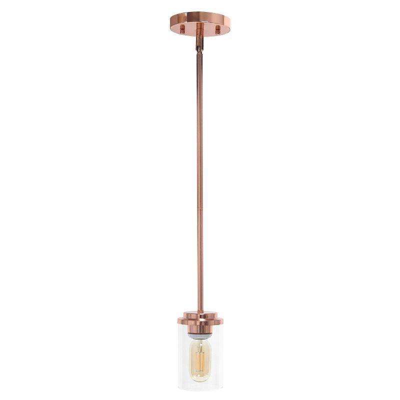 1-Light 5.75" Minimalist Industrial Farmhouse Hanging Clear Cylinder Glass Pendant - Lalia Home