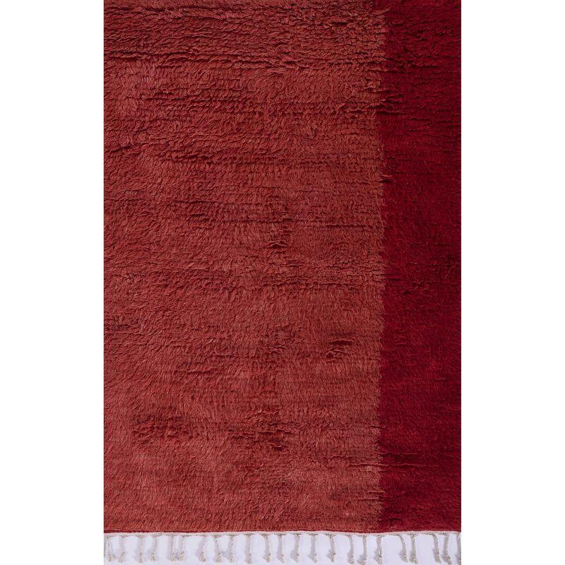 Handmade Red Wool Rectangular Geometric Rug 5 ft x 8 ft