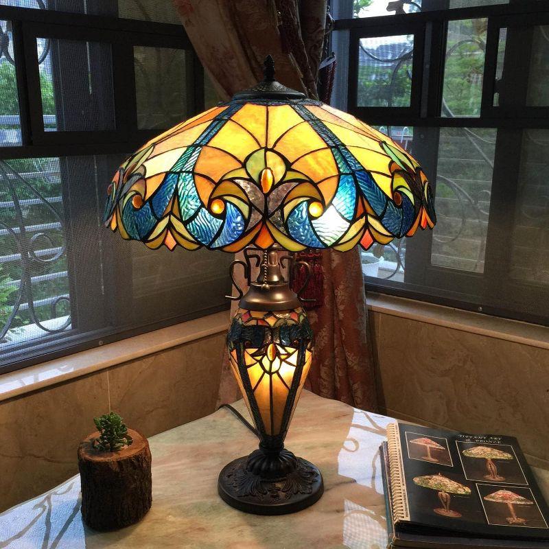 Chloe Lighting Liaison Tiffany-Style 3 Light Victorian Double Lit Table Lamp 18" Shade