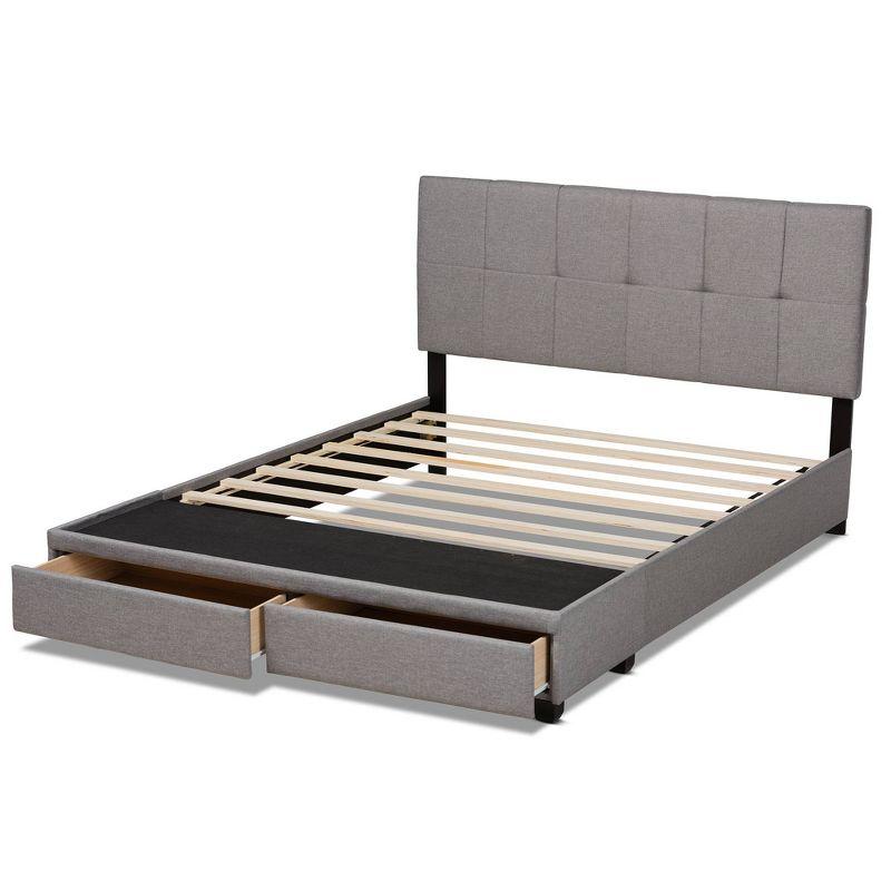 Baxton Studio King Netti Fabric Upholstered 2 Drawer Platform Storage Bed Light Gray: Mid-Century Modern, No Box Spring Needed