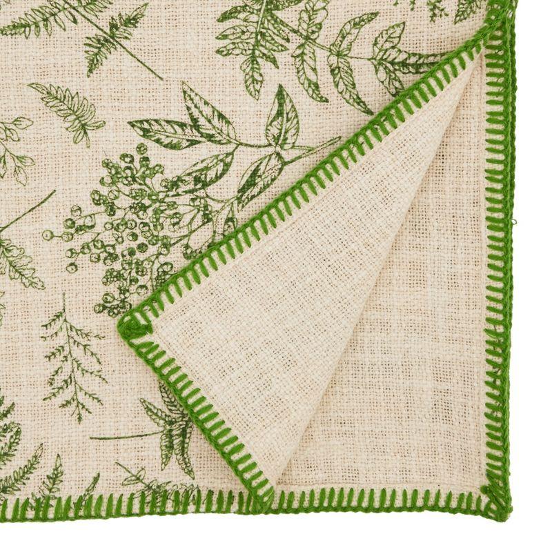 Green Cotton Leaf Whipstitch Table Runner, 16"x72"