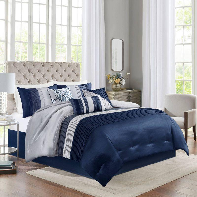 Amherst 7 Piece Striped and Pleated Comforter Set