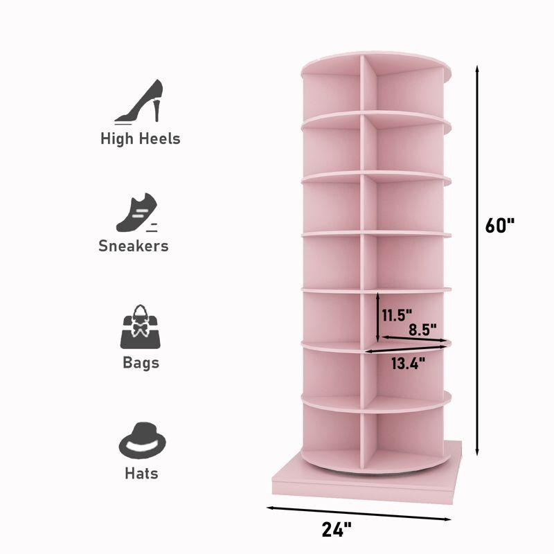 Rotating Shoe Rack Tower 360, Spinning Shoe Rack Tower 7 Tier for Closet, Entryway, Tall Shoe Storage Organizer, Holds Up to 28 Pairs of Shoes Pink