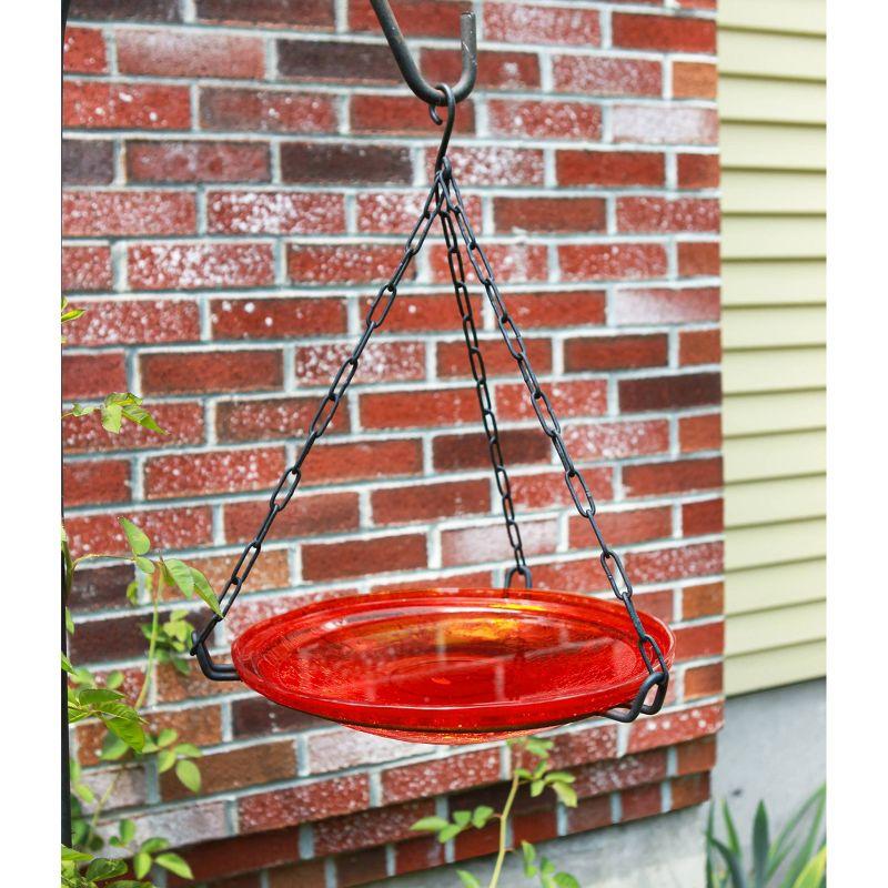 17" Reflective Crackle Glass Hanging Birdbath Bowl Red - Achla Designs: Weather-Resistant, No Assembly, Iron Chain