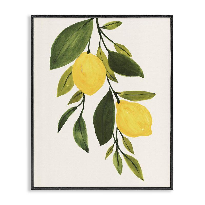 Yellow Lemon Leaf Botanical Print on Canvas with Black Wood Frame, 16" x 20"