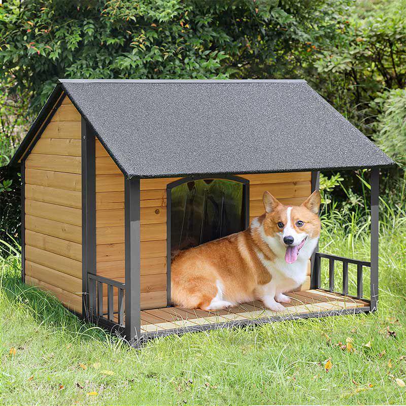 Aivituvin Weatherproof Dog House with Iron Frame| Extended Asphalt Roof|Spacious Balcony-AIR7010