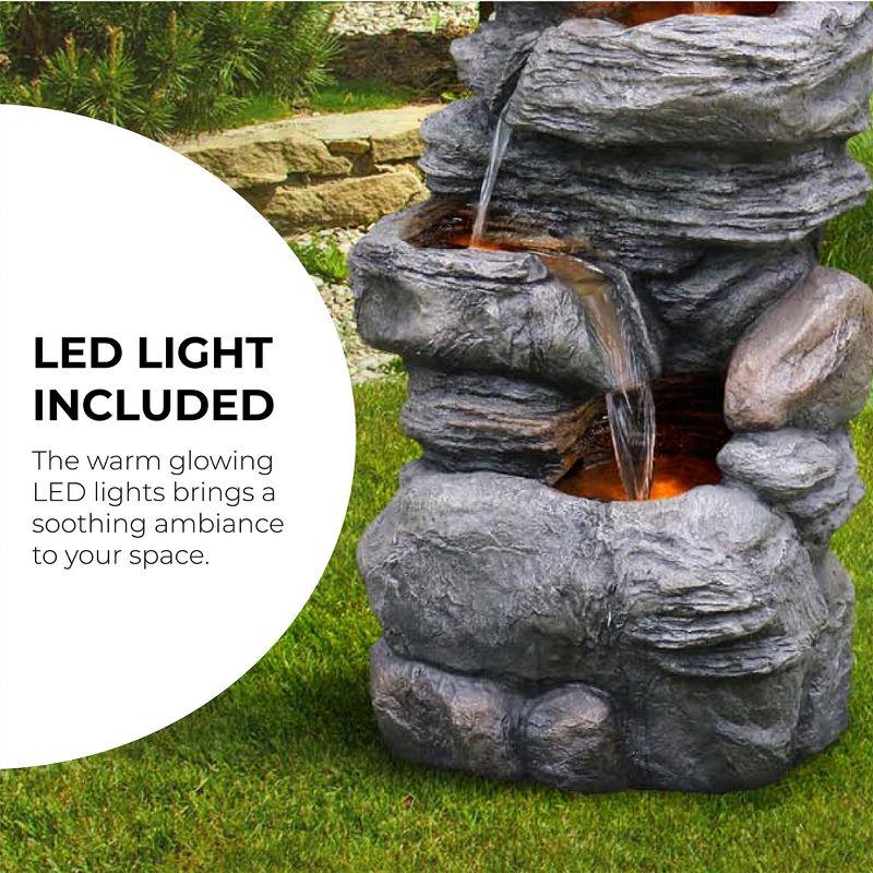 Teamson Home 39.37" Outdoor Faux Stone 4-Tier Water Fountain with LED, Gray