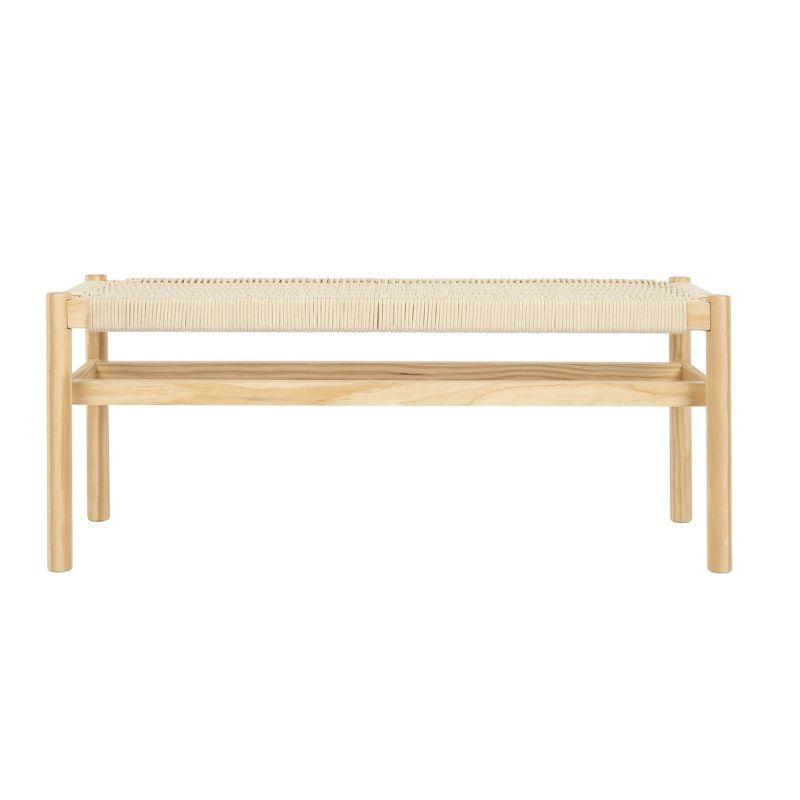 Storied Home Fernway Solid Wood and Woven Rope Entryway Bench Cream: Scandinavian Design, Pine Frame, 43.25" Long