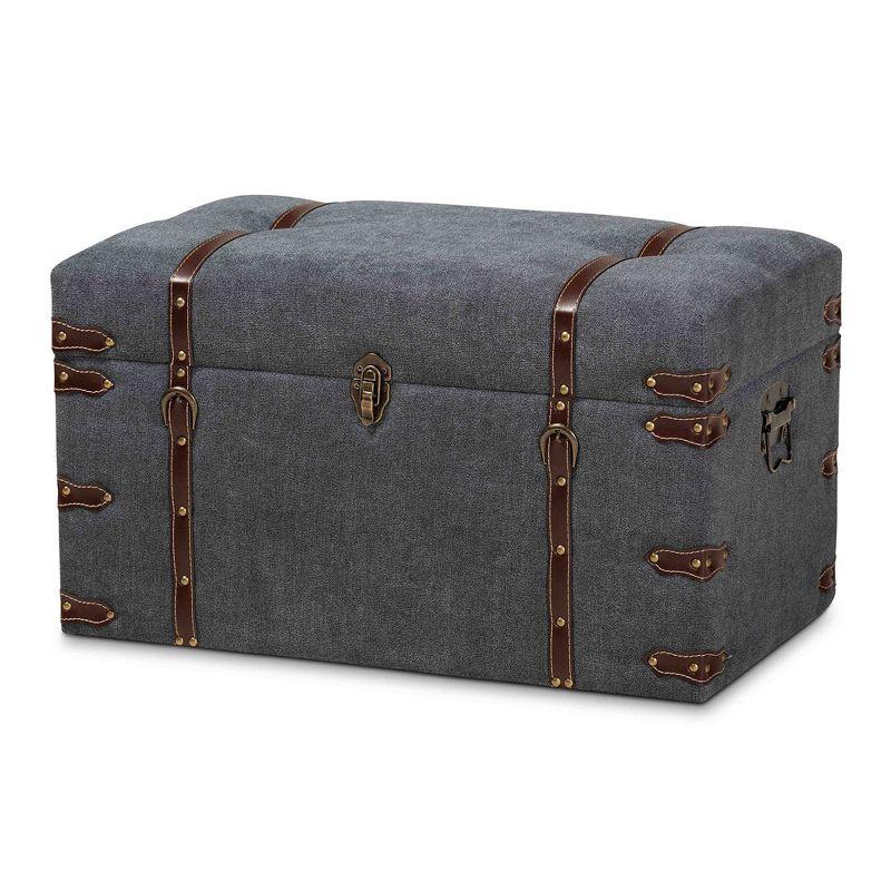 Palma Modern Transitional Fabric Upholstered Storage Trunk Ottoman Gray - Baxton Studio: Cushioned, Antique Brass Latches, No Assembly Required