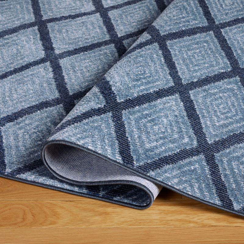 Town & Country Everyday Rein Solid Diamond Everwash Non-Slip Backing Washable Area Rug Blue