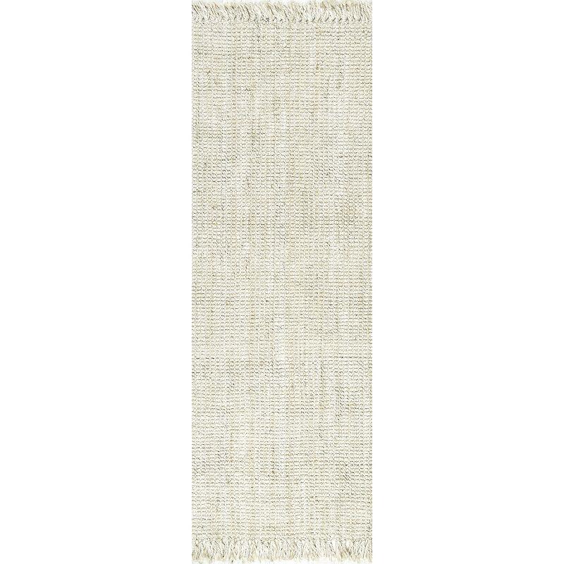 Nuloom 2x6 Daniela Jute Tassel Hand Woven Indoor Area Rug, Off White, Solid Chunky Farmhouse Design, Natural Fiber BedroomLiving Room