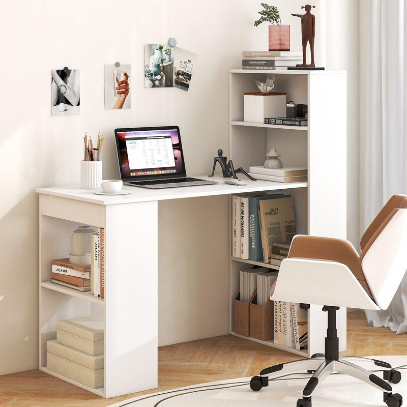 Costway Computer Desk Writing  Workstation Office w/6-Tier Storage Shelves White