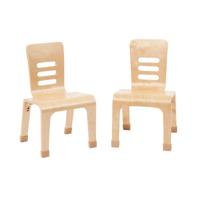 Natural Birch Plywood Stackable Kids Chair, 12in Seat Height, 2-Pack