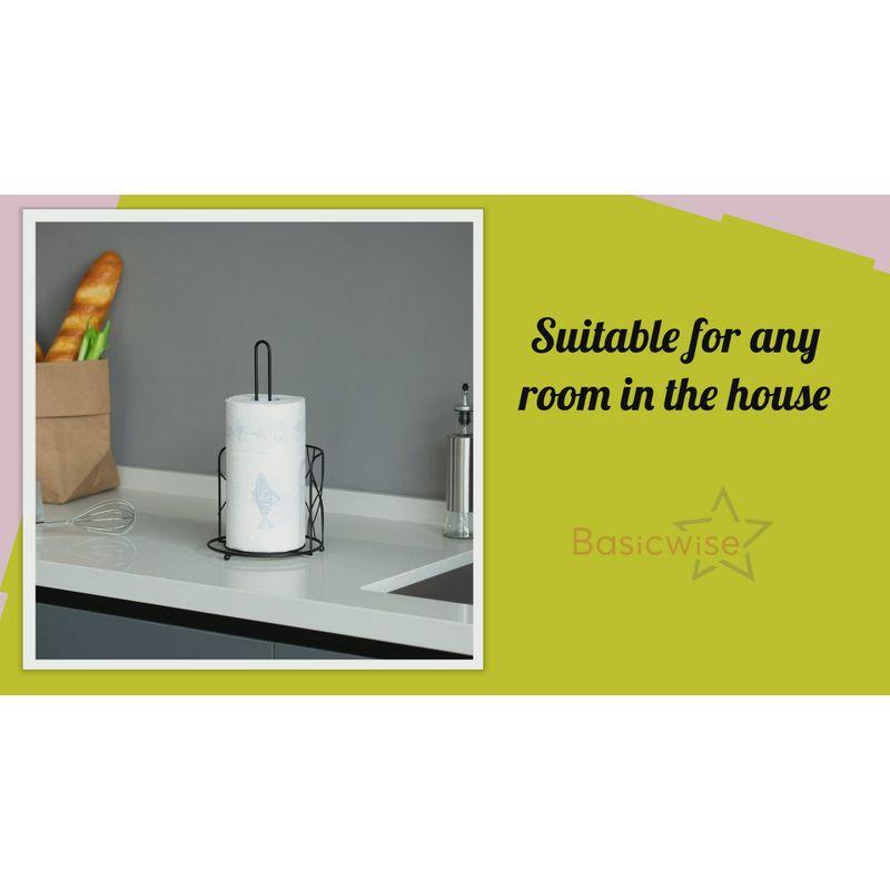 Basicwise Freestanding Black Iron Towel Paper Holder Stand Roll Dispenser with Frame for Kitchen