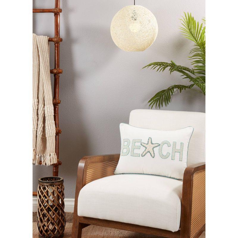 14"x20" Oversize Poly Filled Beach Design Lumbar Throw Pillow Ivory - Saro Lifestyle: Cotton, Zipper Closure, Indoor Use