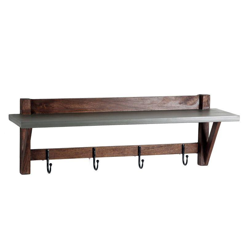 Brookside Entryway Coat Hook Concrete Coated Top and Wood Light Gray/Brown - Alaterre Furniture: Hardwood Wall Rack, Metal Hardware