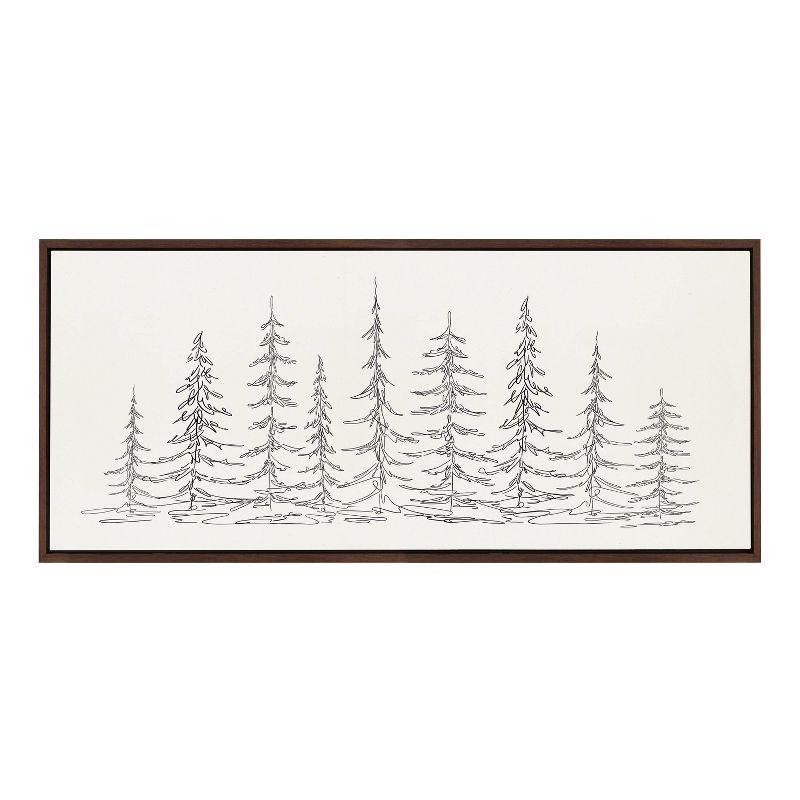 Kate & Laurel All Things Decor 18"x40" Minimalist Evergreen Trees Sketch Framed Canvas by The Creative Bunch Studio Brown