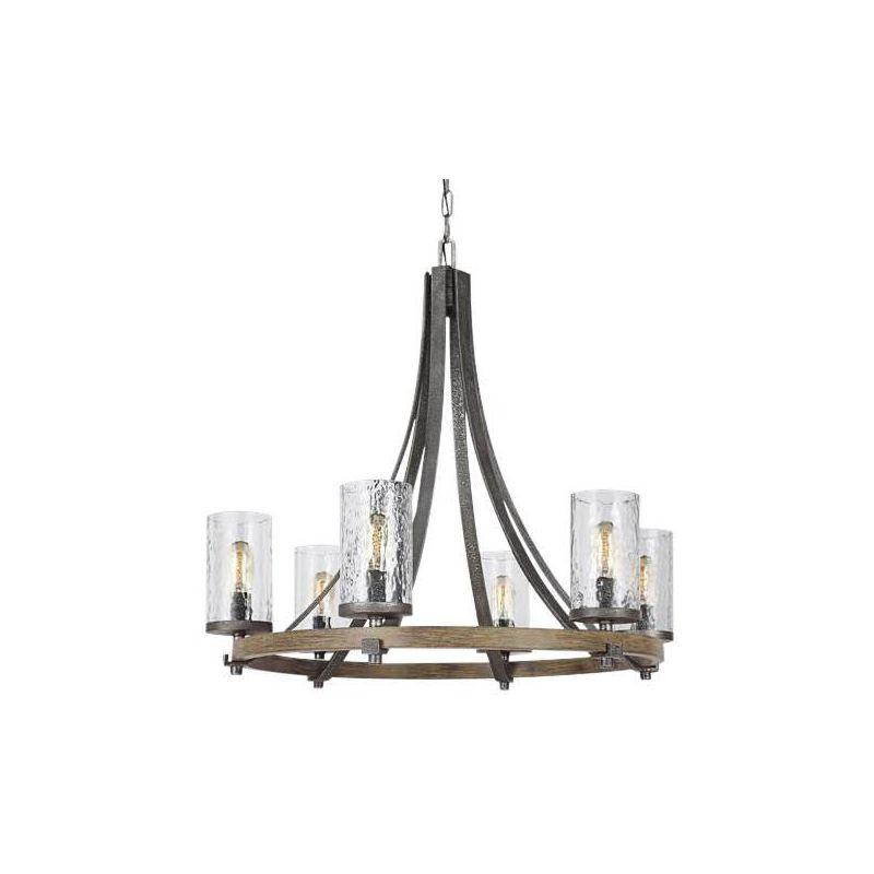 Angelo 6-Light Distressed Oak & Slate Grey Metal Chandelier with Clear Glass Shades